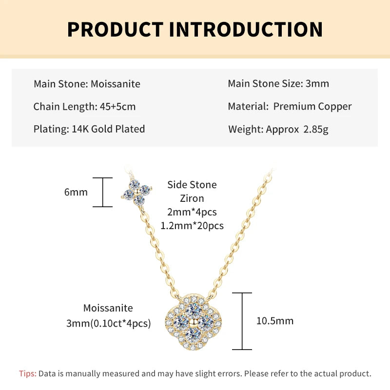 Rrjzz GRA Certified D-Color VVS1 Moissanite Pendant Necklace Lab Created Imitation Diamond for Women Charm Necklace Jewelry Gift