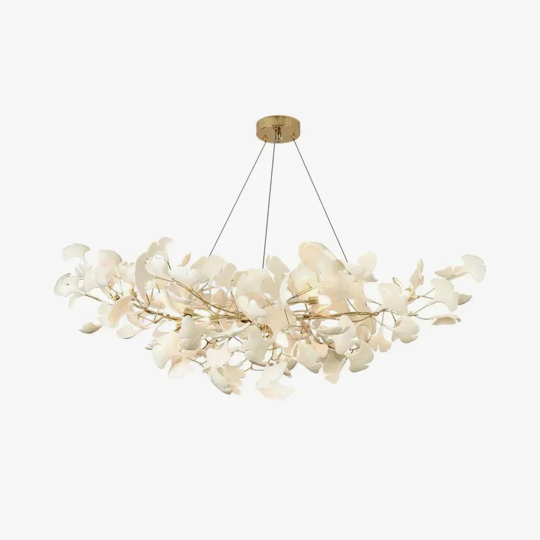 Modern Ceramics White Long Ginkgo Leaf LED Pendant Light Decoration Villa Living Room Ceiling Chandelier Indoor Hanging Lights