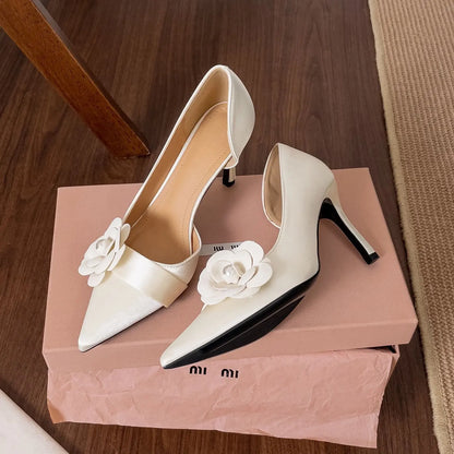 Two Piece High Heel Women's Shoes with Silk Satin Flower Decoration Women's High Heel Sandals Luxury Designer Women's Shoes