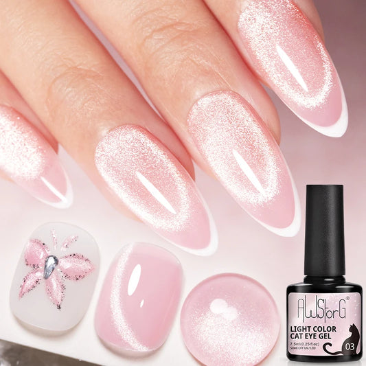 AWStorG 7.5ml Light Color Cat Eye Gel Nail Polish Pink Semi Permanent Glitter Magnetic Gel Soak Off UV LED Varnish Nail Art