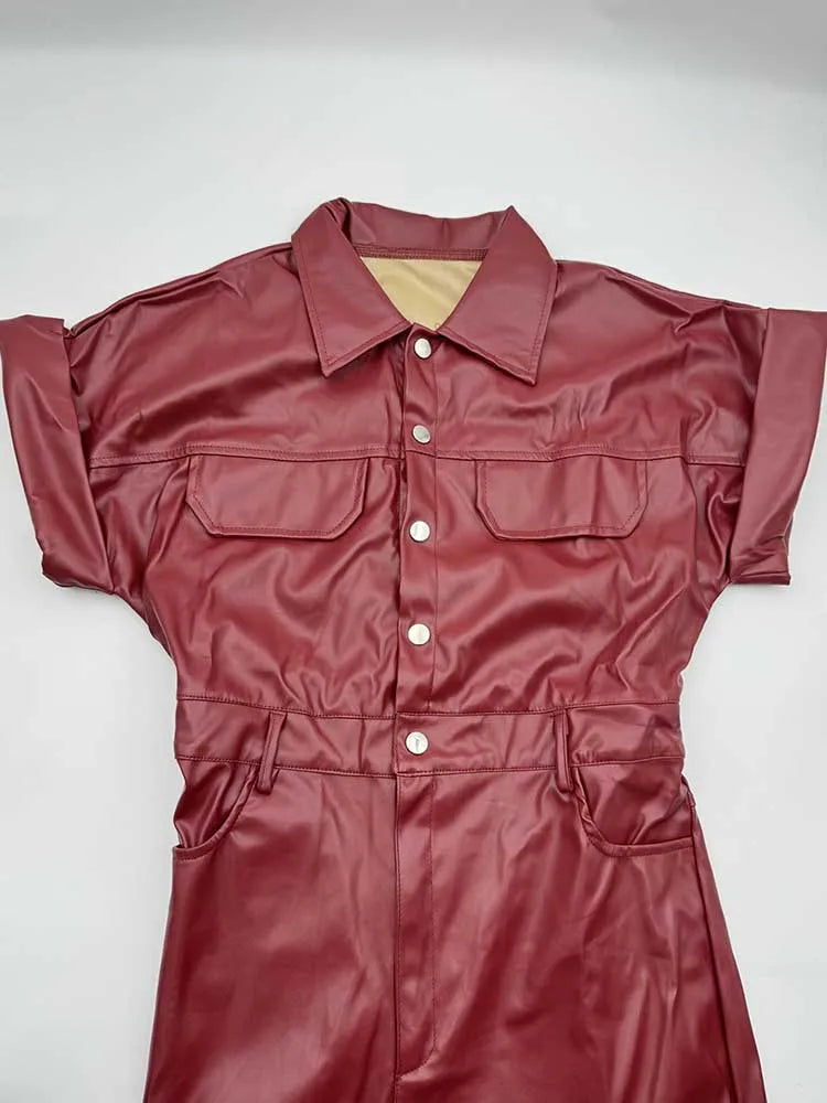 Youthful Woman Clothes Elastic Waist Summer Jumpsuits Leather Sexy Casual Jumpsuits and Rompers Shorts Wholesale Dropshipping