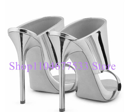 Fashion Stiletto Heel Lady Slipper Sandals Luxury Champagne Gold High Heels Sandals Shoes Woman Large Size Casual Sandals