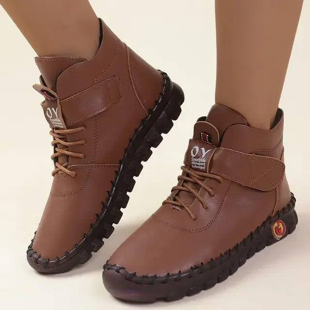 Ngouxm Winter Flat Boots Winter Female Shoes Soft Bottom Short Plush Mother Snow Botas De Invierno Para Mujer