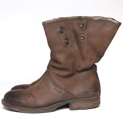 Fashion Men's Genuine Leather Motorcycle Boots Buckle Strap Top Quality Retro Mid-calf Western Slouch Boots Dress Shoes