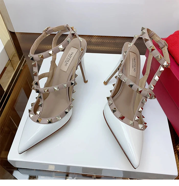 Women's Gladiator sandals Summer 2026 Luxury With Ankle Strap Pointed Toe Fashion Rivet High Heels Party Ladies Shoes Women 10cm