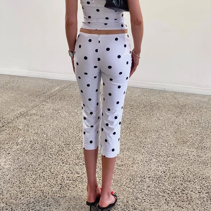 Y2k Polka Dot Capri Leggings for Women Knee Length Shorts Stretchy Slim Fit Cropped Pants Yoga Capris ﻿