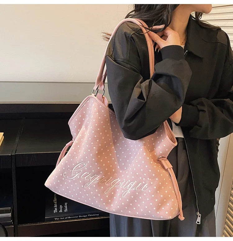 Brand Women's Shoulder Bag Y2k Fashion Sweet Polka Dot Handbag Korean Casual Versatile Leopard Print Brown Frosted Tote Bags
