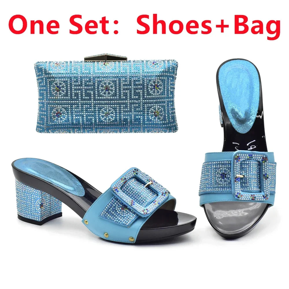 Latest African Shoes and Matching Bags Italian Nigerian Women Wedding Shoes and Bag Set with Rhinestone Luxury Designer Pumps