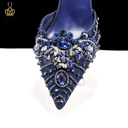 QSGFC Nigerian Style Elegant Women Heels Shoes And Bag Set Rhinestone with Coral Shoes Wedding Party