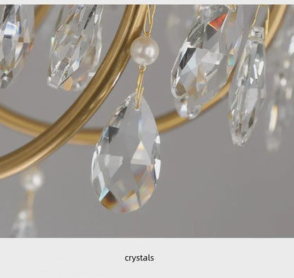 American Luxury Candle E14 Chandelier Living Room Lustre Crystal Hanging Lamp Copper Suspend Lamp Led Luminarias Decor Lamparas