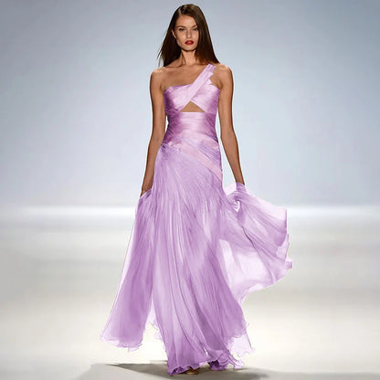 Gorgeous Strapless Sleeveless Elegant Women Prom Gown Floor Length A Line Tullle Backless Evening Dress