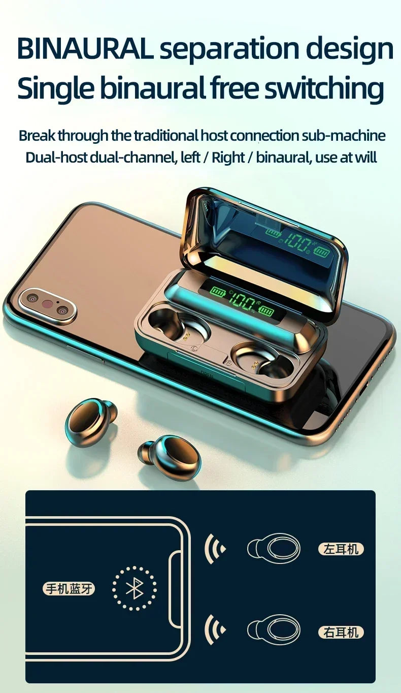 New Bluetooth Headphones 9D Stereo High Bass Sport Earphones Handfree Touch Control Tws Wireless Earbuds Headset