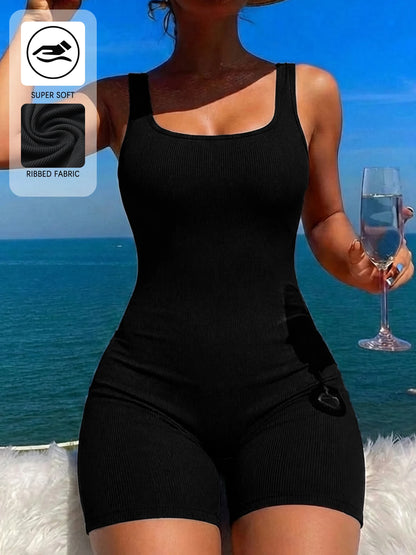 Women'S Square Neck Ribbed Jumpsuits，Women's Sleepwear & Loungewear