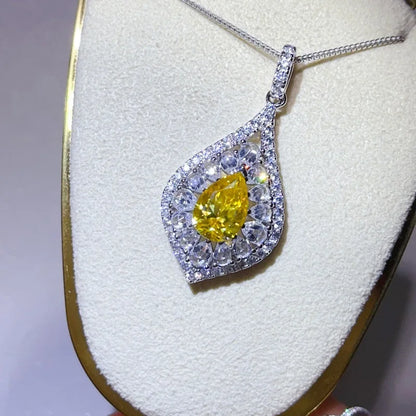Luxury 18K white Solid Platinum PT950 certifid 2 carat water drop moissanite pendant color diamond inlaid necklace for women