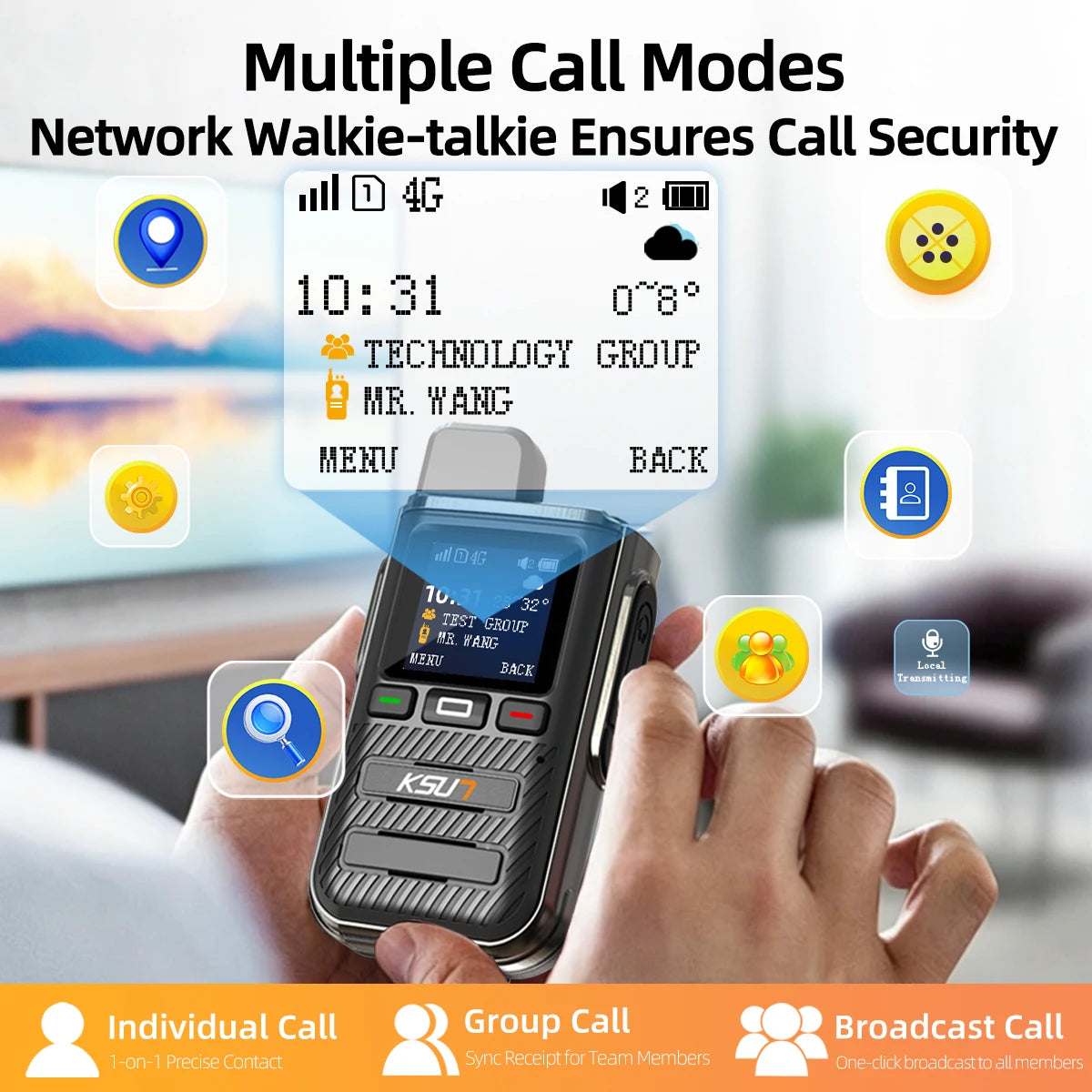 KSUN CT22 4800mAh Public Network Intercom 4G Full Netcom Metal Body Reflective Screen Type-C Fast Charge, Dual SIM Weather+GPS