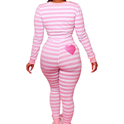 Sexy Christmas Pajamas Romper Women Y2k Stripe Printing Long Sleeve Bodycon 1 Piece Jumpsuit Ugly Christmas Pjs Sleepwear