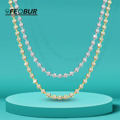 FEOBUR 3mm Round Moissanite Tennis Necklace for Women Certified S925 Sterling Silver Bubble Diamond Choker High Quality Jewelry