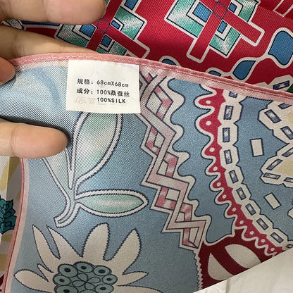 Green Boho Horse Square Scarf 70cm Ethnic Floral Satin Bandana Women Neck Handbag Wrap Elegant Silk Feel Daily Fashion Accessory