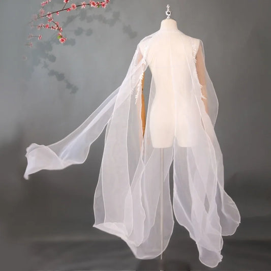 Organza Ancient-style Cloak Chinese Style with Shoulder Strap Party Long Shawl Dance Costume Fairy Dance Wear Flowy Cape