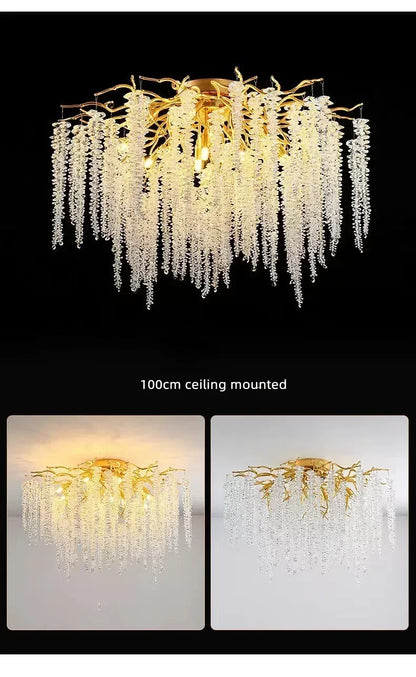 Modern Luxury Gold Branch Tassel Crystal LED Pendant Light Dining Room Living Room Indoor Home Decoration Atmosphere Fixtures