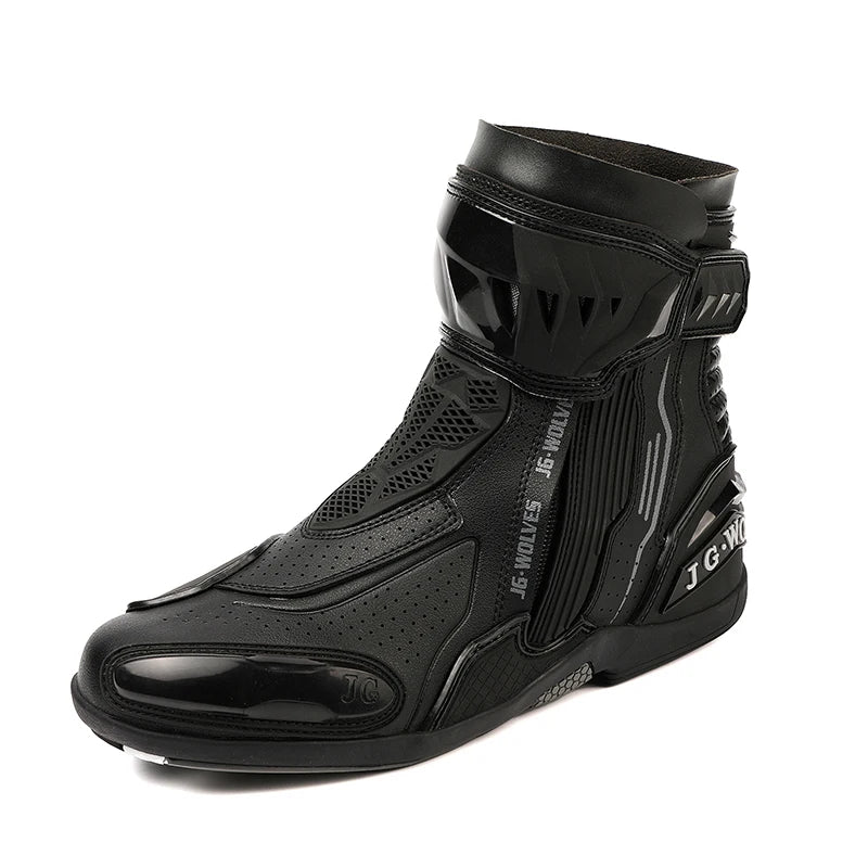 YUYIN Men Motorbike Riding Shoes Motorcycle Boots Racing Protective High Top Breathable Anti Slip Side Zipper TPU Rubber Sole