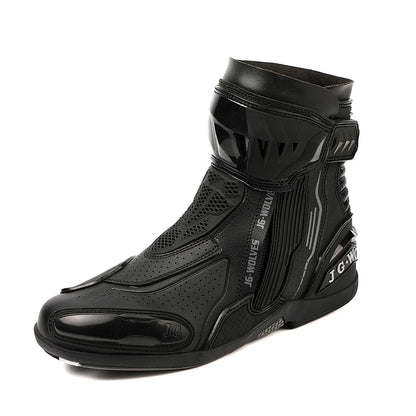 YUYIN Men Motorbike Riding Shoes Motorcycle Boots Racing Protective High Top Breathable Anti Slip Side Zipper TPU Rubber Sole