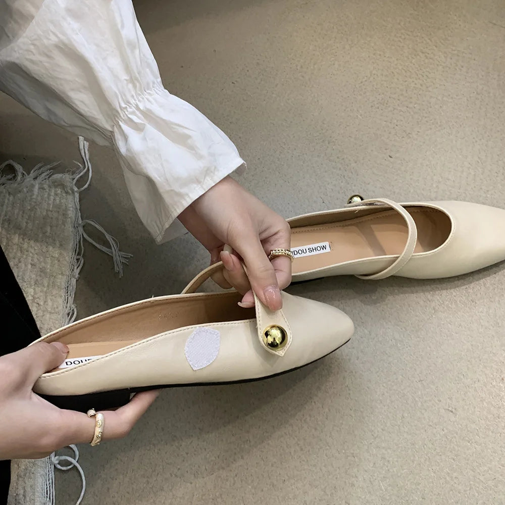 Soft Leather 2025 Ins Silver Buckle Strap Casual Shoes Fashion Flats Elegant Glitter Metallic Mules Shoes Cover Toe Slippers