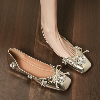 Mesh Luxury Rhinestones Flats Women Shoes Round Toe Shallow Casual Beach Shoes Female Soft Sole Fashion Designer Mary Jane Shoes