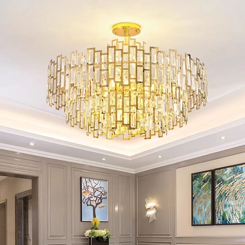 Luxury Dining Living Room Chandelier Modern Round Ceiling Pendant Lights Interior Decoration Golde Crystal Led Ceiling Light