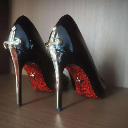 8CM-10CM Fashion Womens High Heel High Quality Metal Scepter Stiletto Pointed Leather Women Shoes Premium Single Shoes for Women