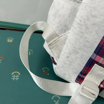 Preppy Style Blue Backpack for Girls, Plaid Spliced School Bag, Cute Nylon Daypack Star Pendant, Large Capacity Student Rucksack