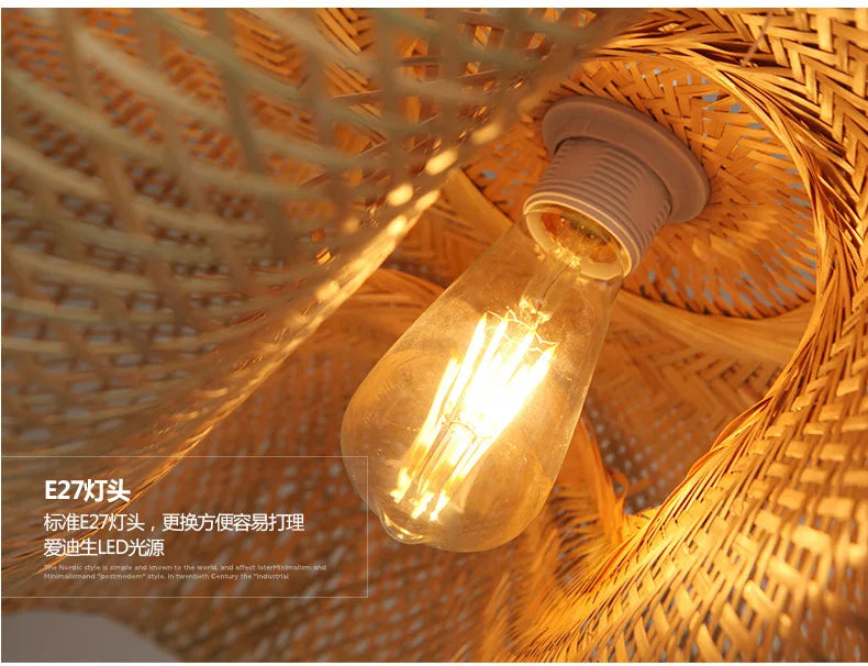Newest Bamboo Pendant Lamp Ceiling Lights Rattan Wicker Lustre Hand Knit Braiding Suspended Home Dining Braided Indoor Decor Hot