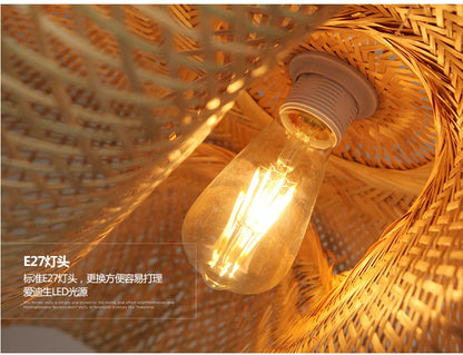 Newest Bamboo Pendant Lamp Ceiling Lights Rattan Wicker Lustre Hand Knit Braiding Suspended Home Dining Braided Indoor Decor Hot