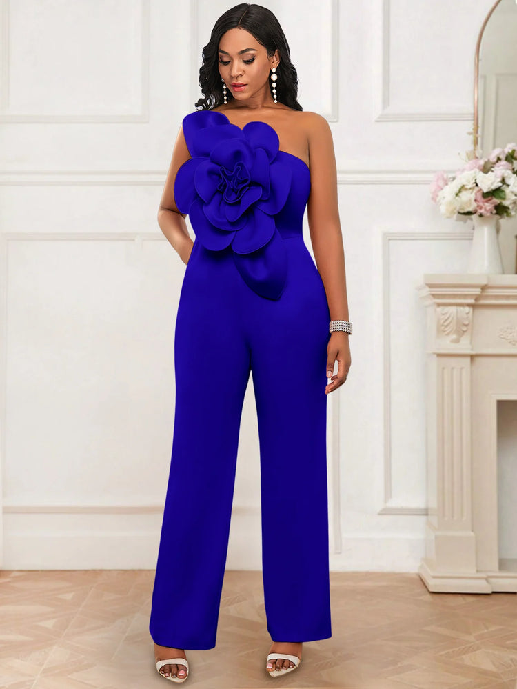 Women One Shoulder Jumpsuit Big Flowers Long Sexy Backless High Waist  Wide Leg Straight One Piece Classy Evening Party Rompers