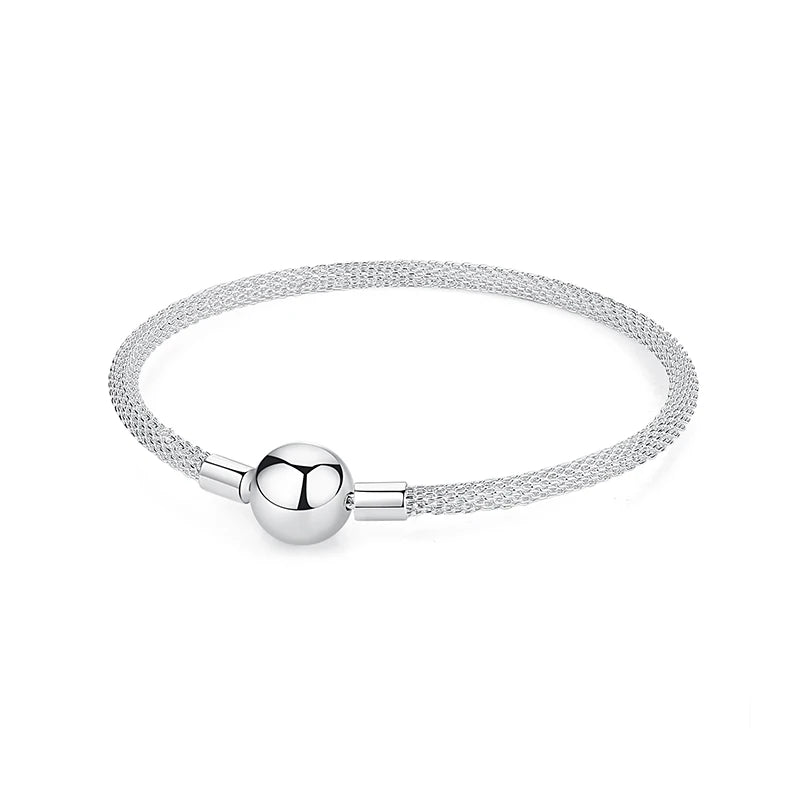 Original 925 Sterling Silver Bracelets Bangles Love Heart Clip Charms Beads Snake Chains For Women Rose Gold DIY Luxury Jewelry