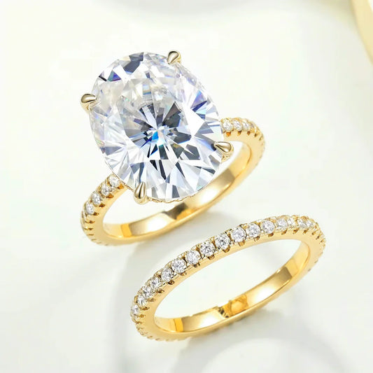 COSYA 10CT 13*15mm Oval Cut Moissanite Ring Set 100% 925 Silver D Color VVS Lab Diamond Wedding Band Luxury Fine Jewelry Gift