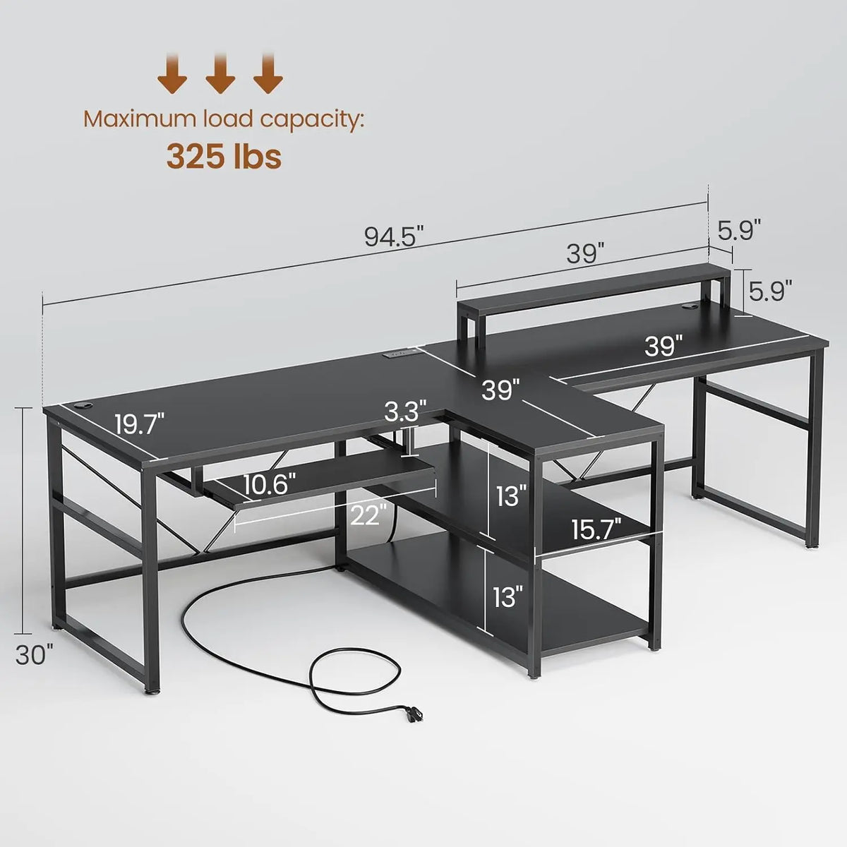 94.5" 2 Person Gaming Desk with Storage Shelves, LED Light, Black | Double T Shaped Office Desk with Keyboard Tray,, Custom