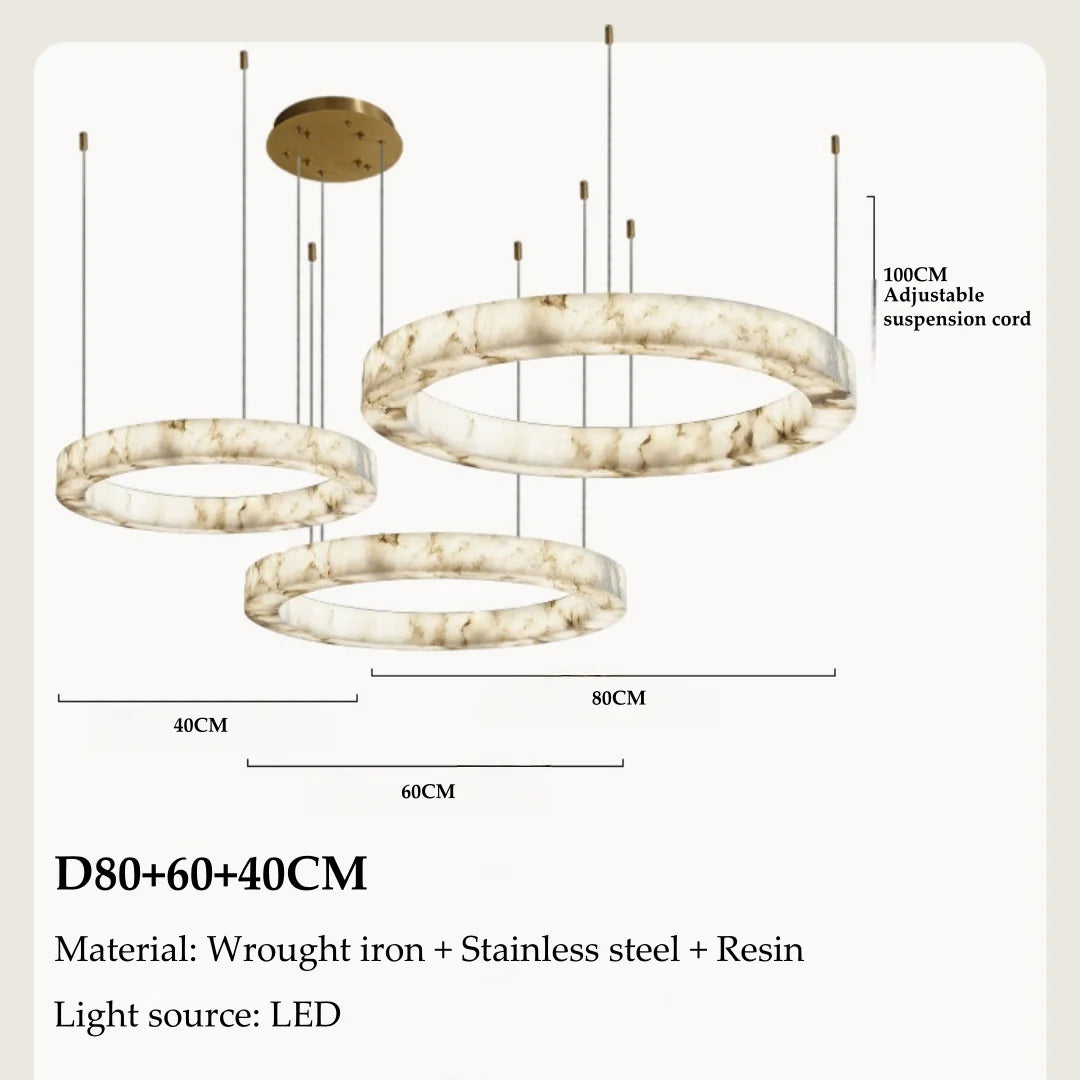 Round Faux Marble Chandelier Lights for Living Room Dining Room Resin Marble-effect Hanging Pendant Lamp Ring for High Ceiling
