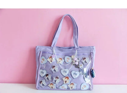 Fashion New Canvas Ita Bag Large Capacity Cartoon Tote Bags for Women Transparent Shoulder Bags Teenage Girls Japanese