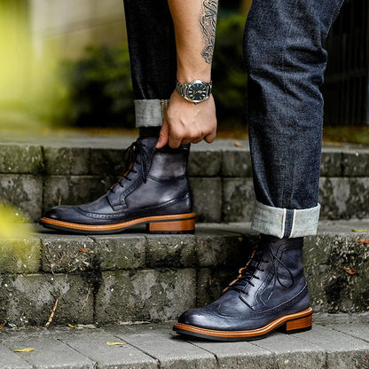 Autumn Fashion Genuine Leather Mens Ankle Boots Handmade Lace Up Stylish Oxford Shoes High Quality Motorcycle Boots for Men 2025