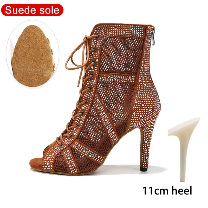 SWDZM Women Dance Boots Shiny Latin Jazz Dance Shoes Full Rhinestone Dancing Boots Customizable Heels Women Ladies Dancing Shoes