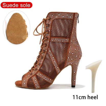 SWDZM Women Dance Boots Shiny Latin Jazz Dance Shoes Full Rhinestone Dancing Boots Customizable Heels Women Ladies Dancing Shoes