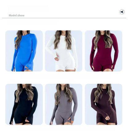 Long Sleeve One Piece Gym Clothes Women Yoga Playsuit Open Back Fitness Workout Jumpsuit Backless Set Siamese Sportswear