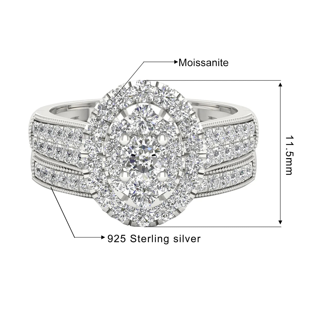 Luxury Fancy Engagement Moissanite Rings 2 Piece Solid Sterling Silver 925 Wedding Jewelry For Woman Diamond Girl Gift Certified