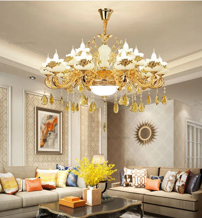 Nordic Luxury Gold Crystal LED Ceiling Chandelier LOFT Villa Lustre LED Pendant Lamp Living Room Hotel Hall Decor Hanging Lamps