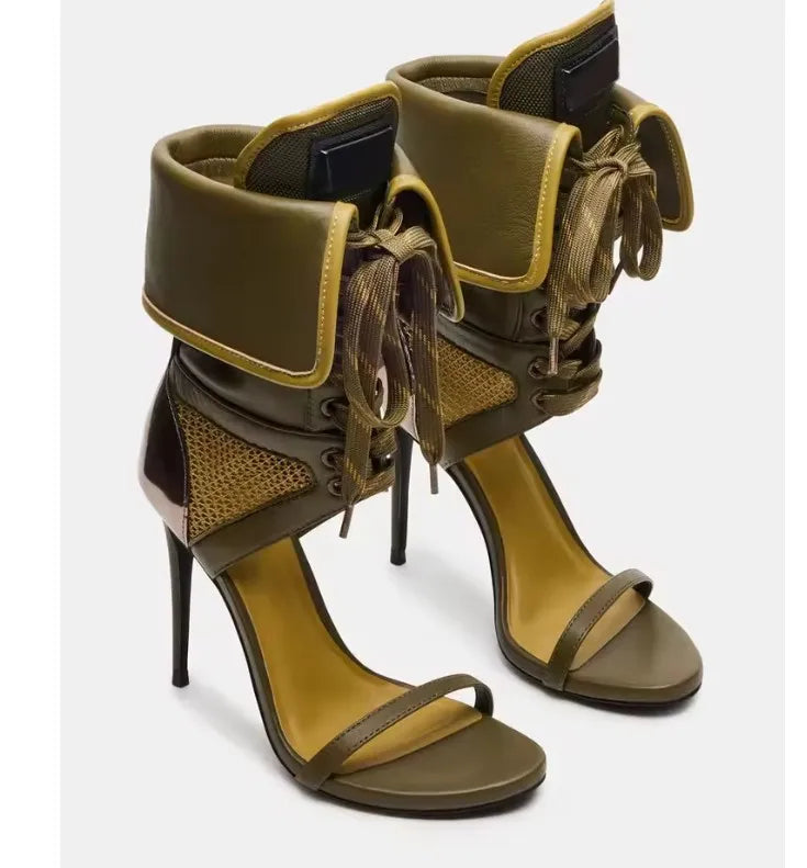 New Trend Luxury Leather Women Summer Peep Toe Sandals Sexy Stilettos Heels Shoes Indoor Ballroom Dance Cool Boots 44