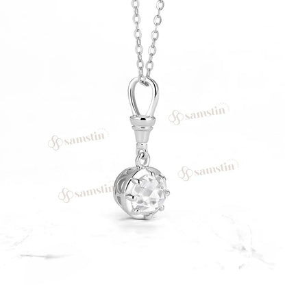 Samstin 1CT Rose Cut Moissanite Custom Necklace for Women Solid 14K 10K White Gold Engagement Necklace for Christmas Gifts Party