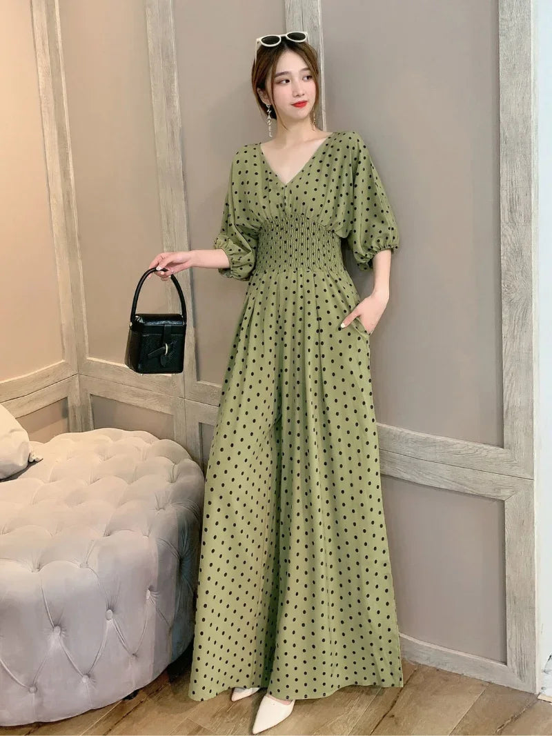 Jumpsuit Women Summer New Temperament Polka Dot V-neck High Waist Casual Wide Leg Jumpsuit Elegant Party One Piece Jumpsuits