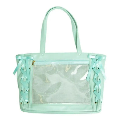 Sweet College Style Ribbon Ita Bag Women Fashion Shoulder Bags Large Capacity Tote Bag For Daily Commuting Transparent Handbag