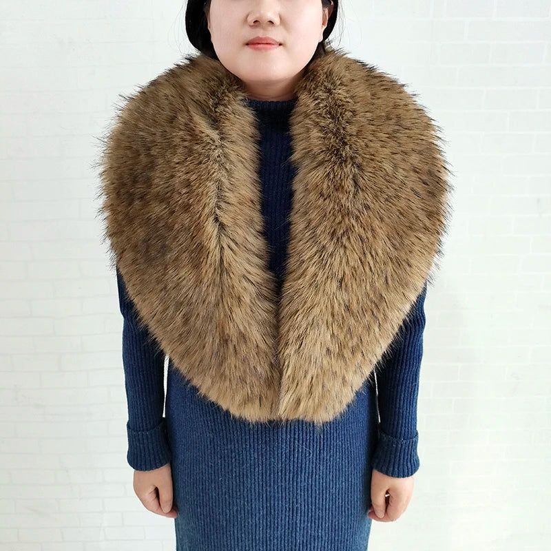 Large Women Faux Fox Fur Scarf Winter Jackets Warm Fluffy Shawl Fashion Artificial Fur Collar And Cuff Set Fluffy Scarves Female